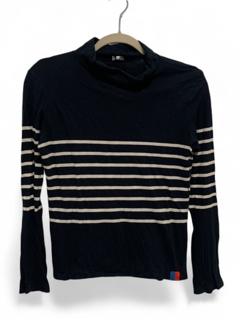 Kule Dark Blue Striped Long-Sleeve Mock Neck Top